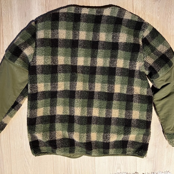 Livestock Reversible Fleece Cardigan - Green/Brown Plaid - Picture 8 of 11